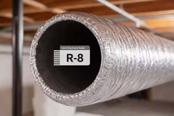 HVAC ductwork cross section showing R-8 insulation rating for improved energy efficiency and airflow performance